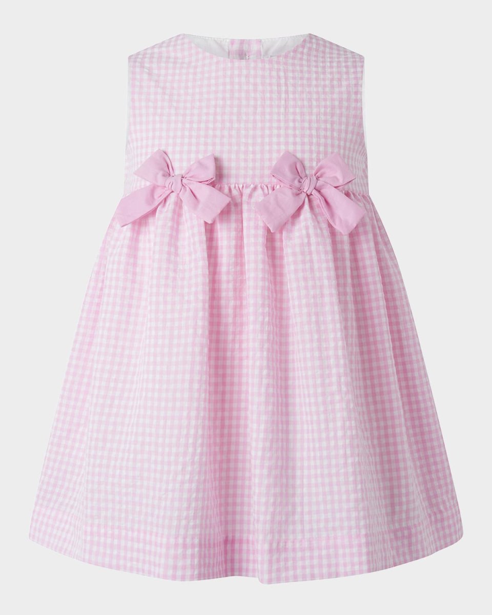 Girl's Sleeveless Check Bow Dress, Size 2-10